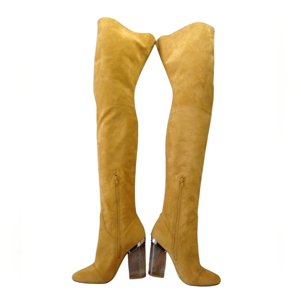 Love For Life Clear Heel Over-the-Knee Boots Mustard/Brown Suede Boots Sz 6